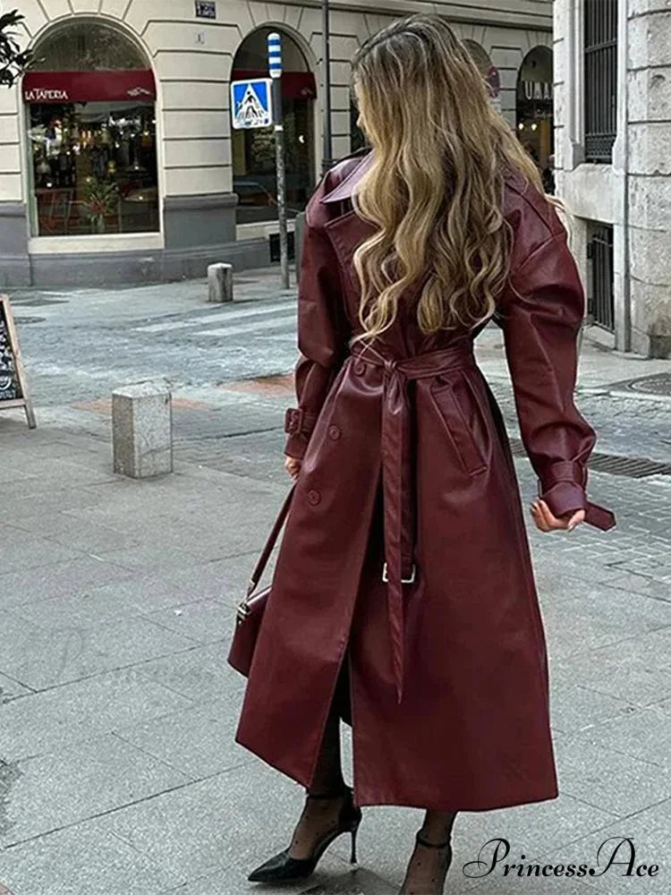 Retro Wine Red Double Breasted Coat