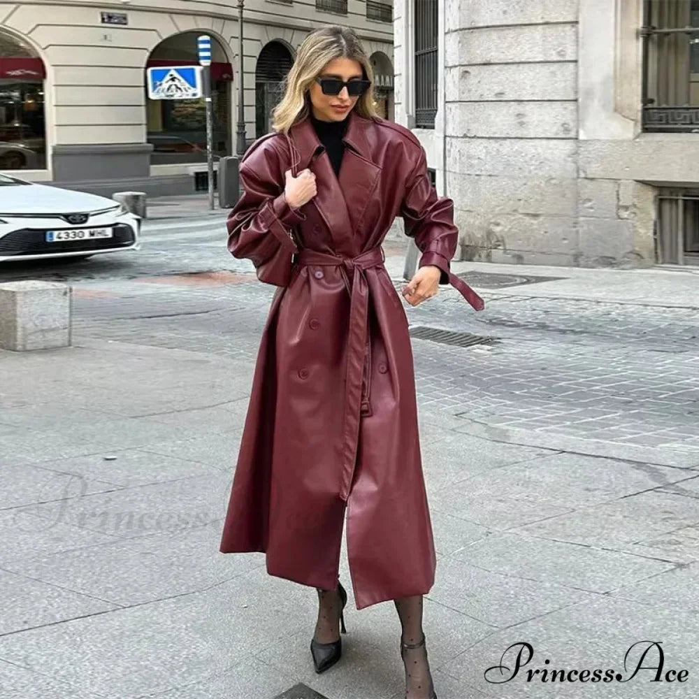 Retro Wine Red Double Breasted Coat