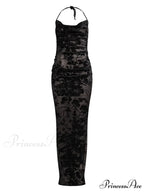 Retro Women Y2K Lace See Through Halter Lace-up Backless Summer Low Cut V-neck Vestidos Beachwear