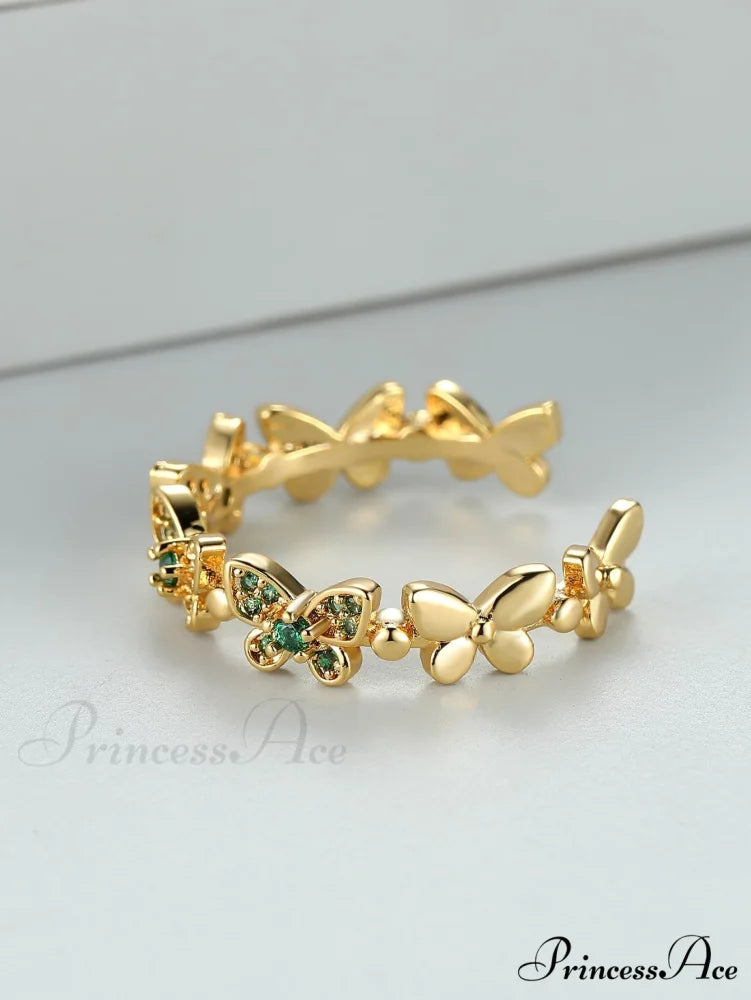 Rhinestone Butterfly Decor Cuff Ring