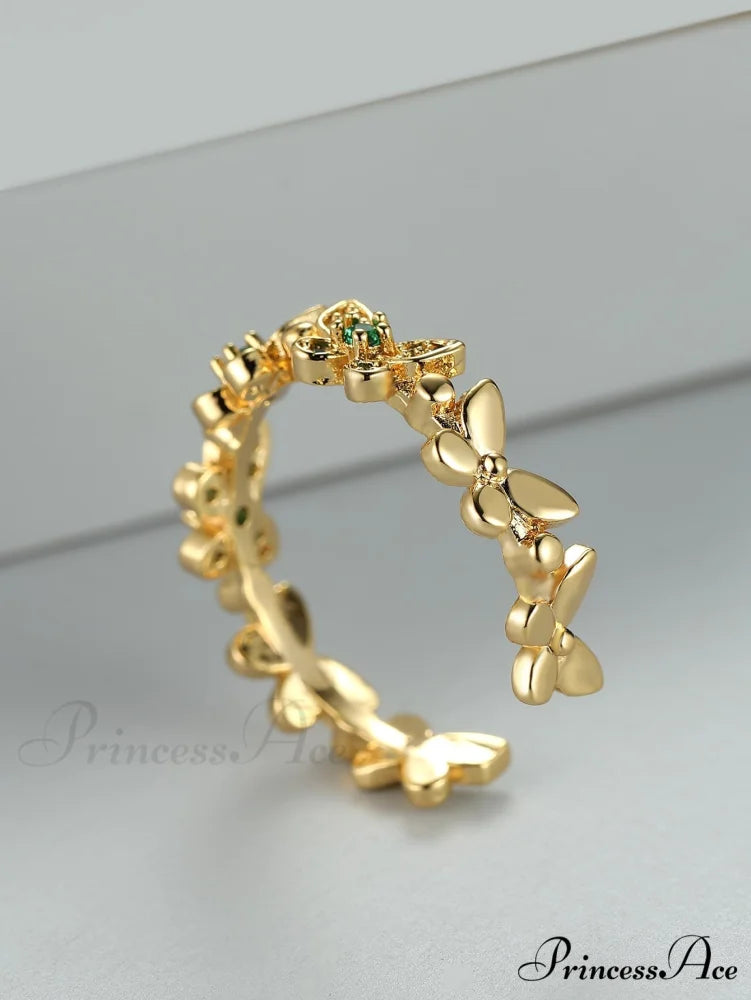 Rhinestone Butterfly Decor Cuff Ring