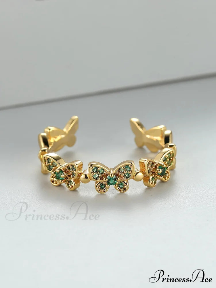 Rhinestone Butterfly Decor Cuff Ring