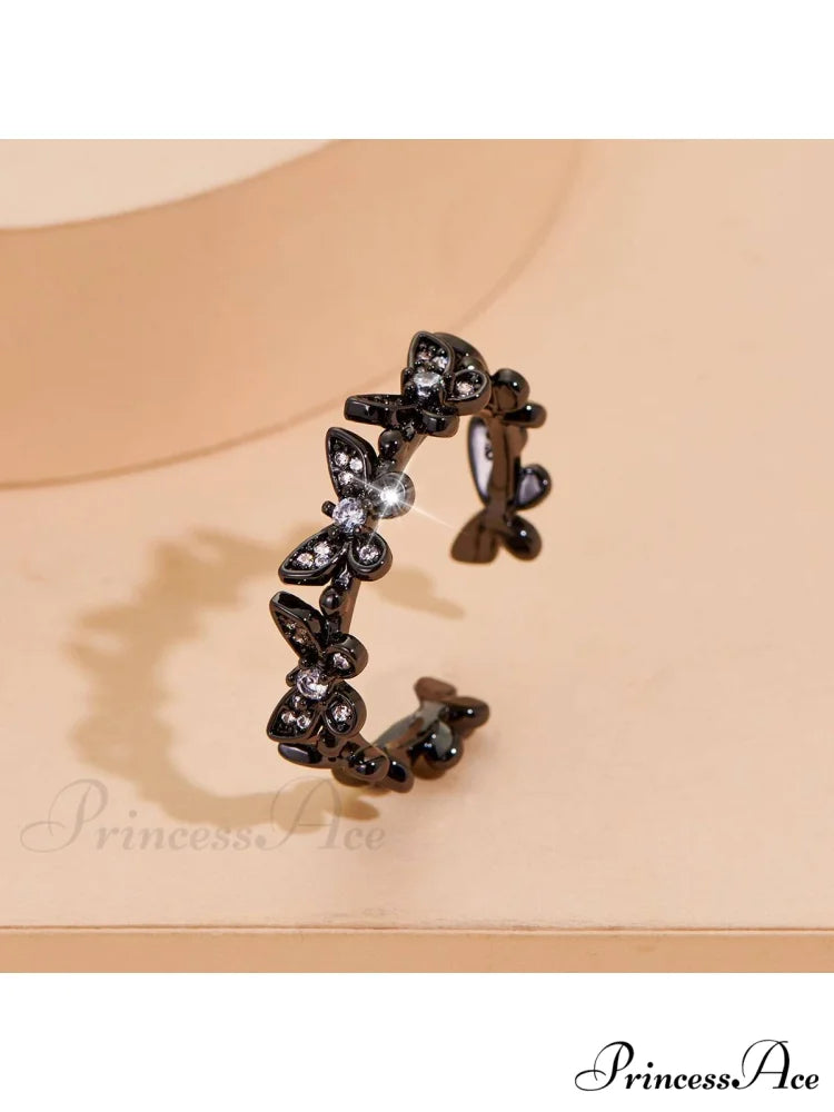 Rhinestone Butterfly Decor Cuff Ring