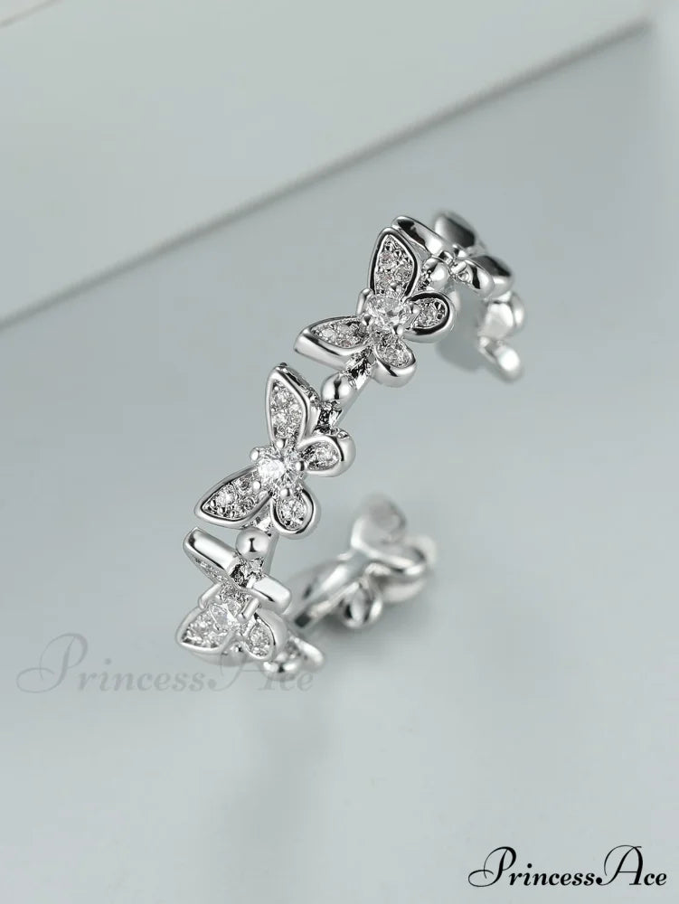 Rhinestone Butterfly Decor Cuff Ring