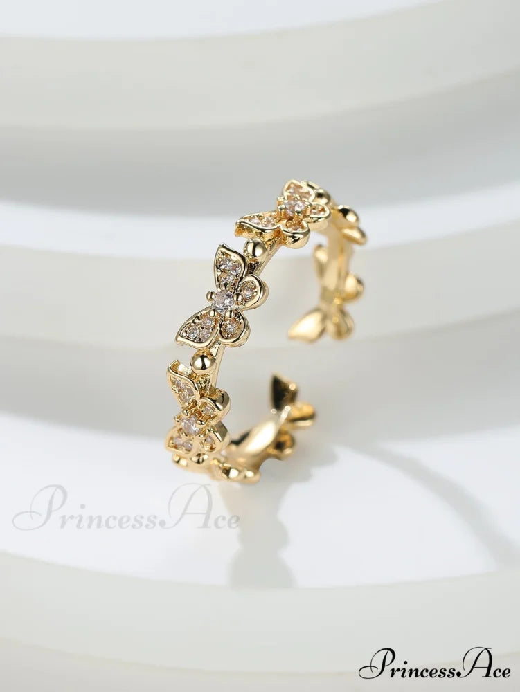 Rhinestone Butterfly Decor Cuff Ring