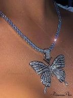 Rhinestone Butterfly Halter Trendy Asymmetric Crop Cami Top