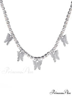 Rhinestone Butterfly Halter Trendy Asymmetric Crop Cami Top