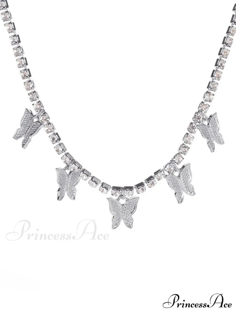 Rhinestone Butterfly Halter Trendy Asymmetric Crop Cami Top