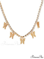 Rhinestone Butterfly Halter Trendy Asymmetric Crop Cami Top