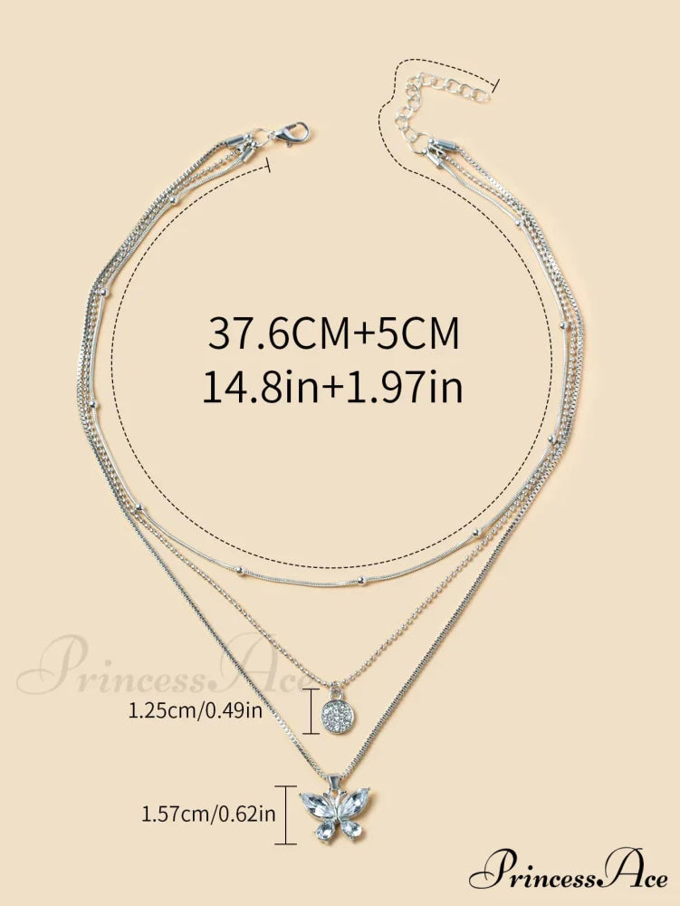 Rhinestone Butterfly Pendant Layered Necklace