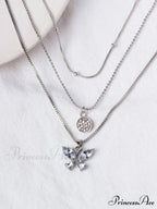 Rhinestone Butterfly Pendant Layered Necklace