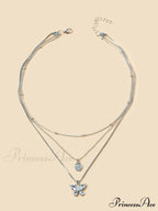 Rhinestone Butterfly Pendant Layered Necklace