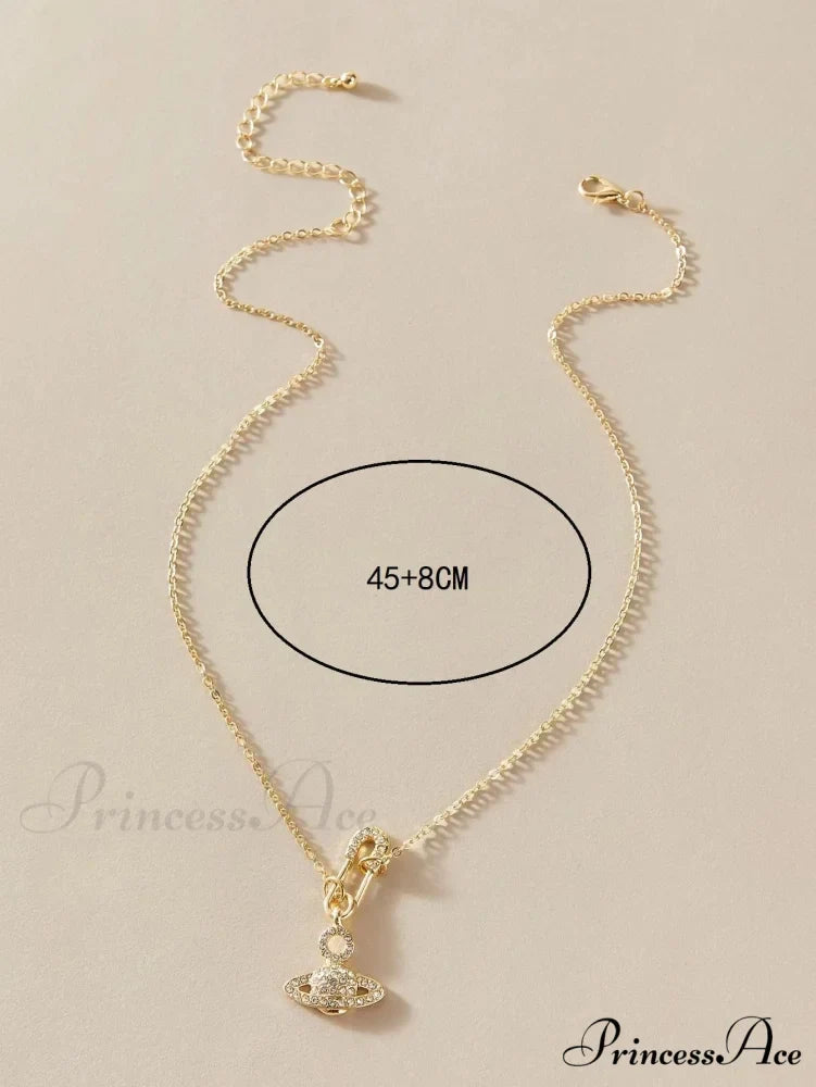 Rhinestone Decor Planet Charm Necklace