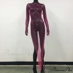 Rhinestone Fishnet Long Sleeve Party Dress