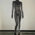 Rhinestone Fishnet Long Sleeve Party Dress