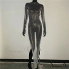 Rhinestone Fishnet Long Sleeve Party Dress