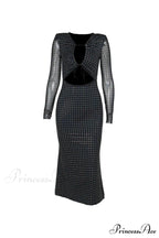 Rhinestone Mesh Cutout Dress