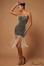 Rhinestone Pearl Bodysuit Party Outfit