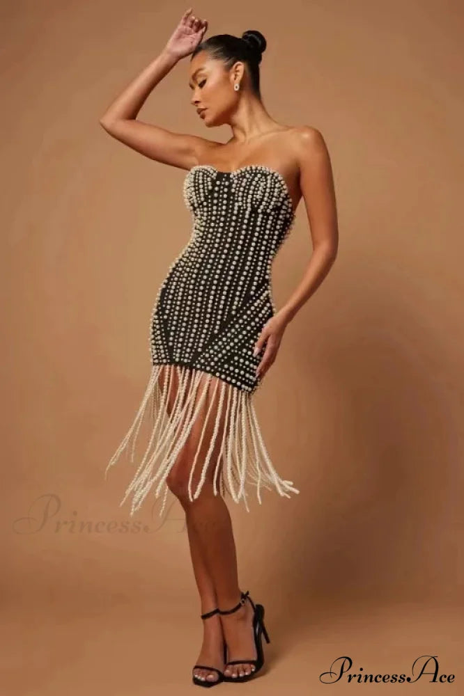 Rhinestone Pearl Bodysuit Party Outfit