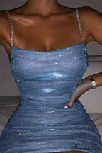 Rhinestone Ruched Chain Cami Dress