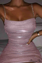 Rhinestone Ruched Chain Cami Dress