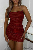 Rhinestone Ruched Chain Cami Dress