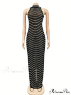 Rhinestone Sheer Mesh Bodycon Dress