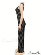 Rhinestone Sheer Mesh Bodycon Dress