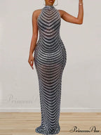 Rhinestone Sheer Mesh Bodycon Dress