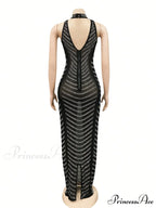 Rhinestone Sheer Mesh Bodycon Dress