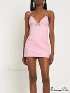 Rhinestones Deep V-Neck Party Dress