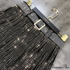 Rhinestones Tassel High Waist Belt Skirt