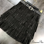 Rhinestones Tassel High Waist Belt Skirt
