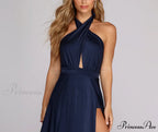 Rhonda Formal Stylish Plunging Halter Dress