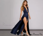 Rhonda Formal Stylish Plunging Halter Dress