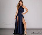 Rhonda Formal Stylish Plunging Halter Dress