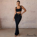 Ribbed Backless Crop Top Maxi Dress