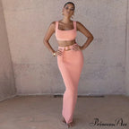 Ribbed Backless Crop Top Maxi Dress