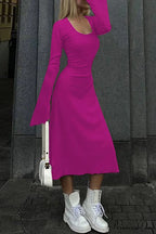 Ribbed Flares Sleeve Dress with Tie-back