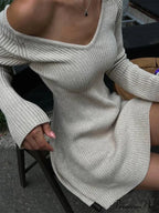 Ribbed Knit A-Line Jersey Mini Dress