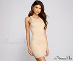 Ribbed Knit Crew Charming Neck Bodycon Mini Dress