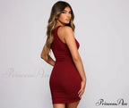 Ribbed Knit Crew Charming Neck Bodycon Mini Dress