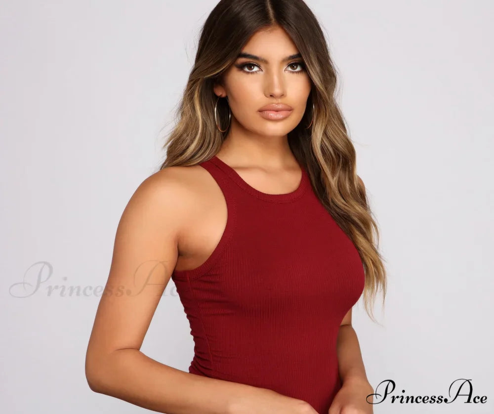 Ribbed Knit Crew Charming Neck Bodycon Mini Dress