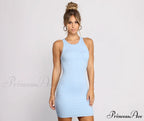 Ribbed Knit Crew Charming Neck Bodycon Mini Dress