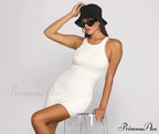 Ribbed Knit Crew Charming Neck Bodycon Mini Dress
