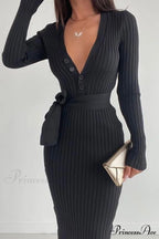 Ribbed Knit Dress with Tie-waist
