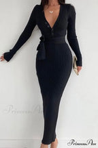 Ribbed Knit Dress with Tie-waist