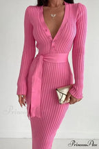 Ribbed Knit Dress with Tie-waist