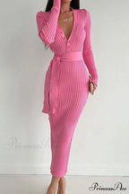 Ribbed Knit Dress with Tie-waist