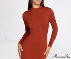 Ribbed Knit Mock Charming Neck Mini Dress